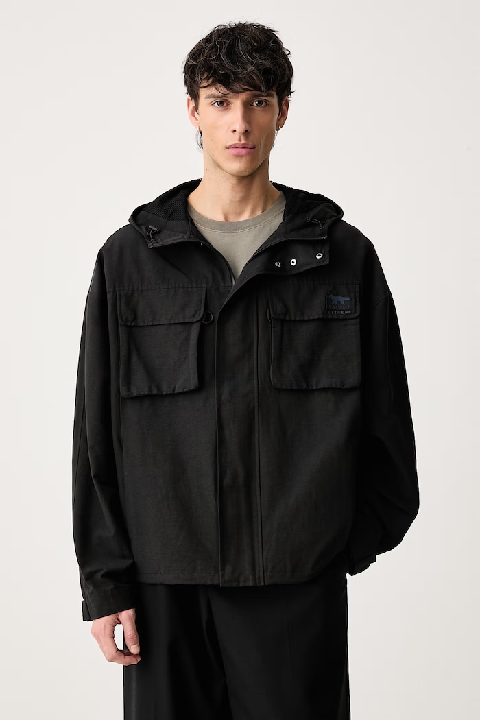 Maison Kitsuné Windbreaker kurtka przejściowa z bawełną męska czarny MRMWV03WQ4103