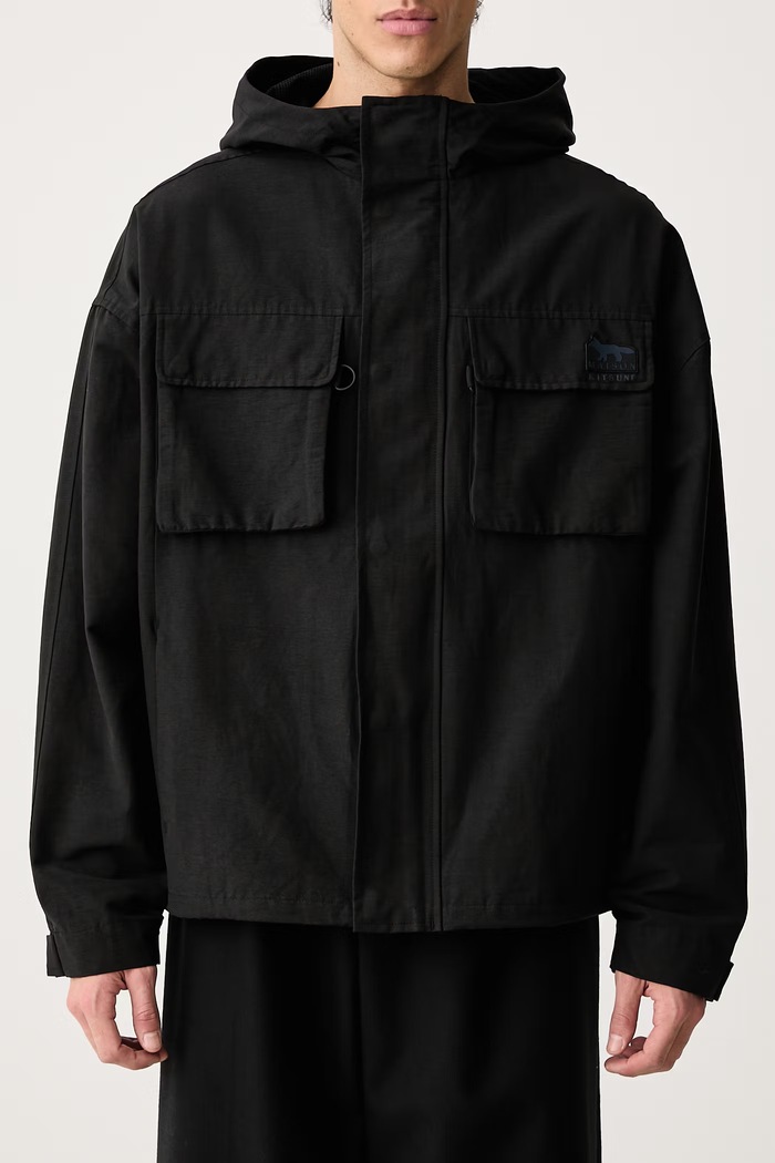 Windbreaker kurtka przejściowa z bawełną męska Maison Kitsuné czarny MRMWV03WQ4103
