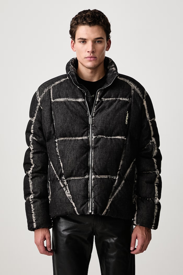 Off-White Bookish Cott Den Racing Puffer jachetă de iarnă din bumbac pentru bărbați negru 44MED06DF26D001001