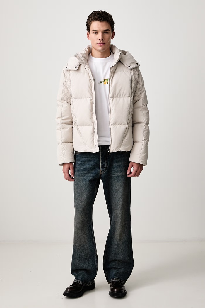 Off-White Bookish Nyl Twill Racing Puffer jachetă de iarnă pentru bărbați 44MED06CF26F002050 gri AW26
