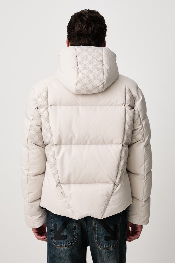 Îmbrăcăminte Off-White Bookish Nyl Twill Racing Puffer jachetă de iarnă pentru bărbați 44MED06CF26F002050 gri