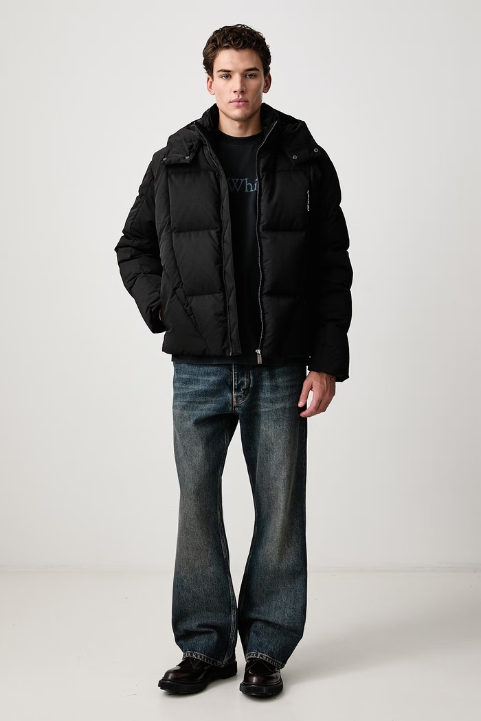 Off-White Bookish Nyl Twill Racing Puffer зимняя куртка для мужчин 44MED06CF26F001001 чёрный AW26