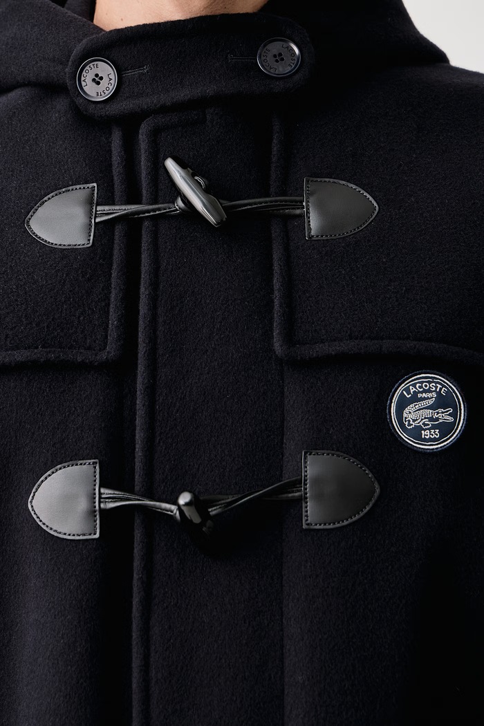 Płaszcz męski z wełną Lacoste granatowy BH9722