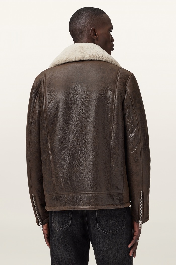 AllSaints Ζακέτα ανδρική δερμάτινη XYLON M056LB καφέ AW26