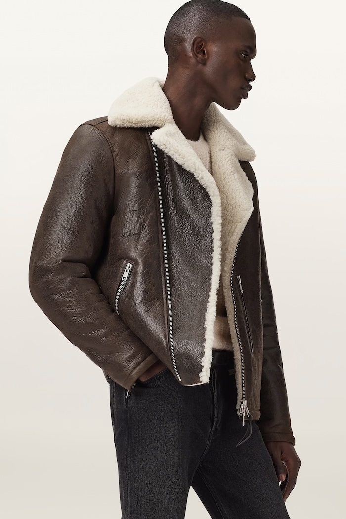 AllSaints Kurtka kożuch męska skórzana XYLON M056LB brązowy AW26
