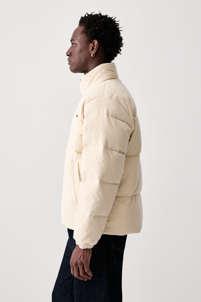 Péřová bunda manšestrová pánská Lacoste BH8701.056 béžová