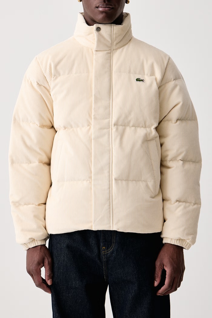 Péřová bunda manšestrová pánská Lacoste béžová BH8701.056