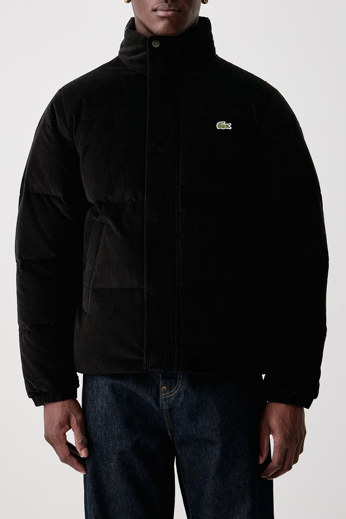 Péřová bunda manšestrová pánská Lacoste černá BH8701.031