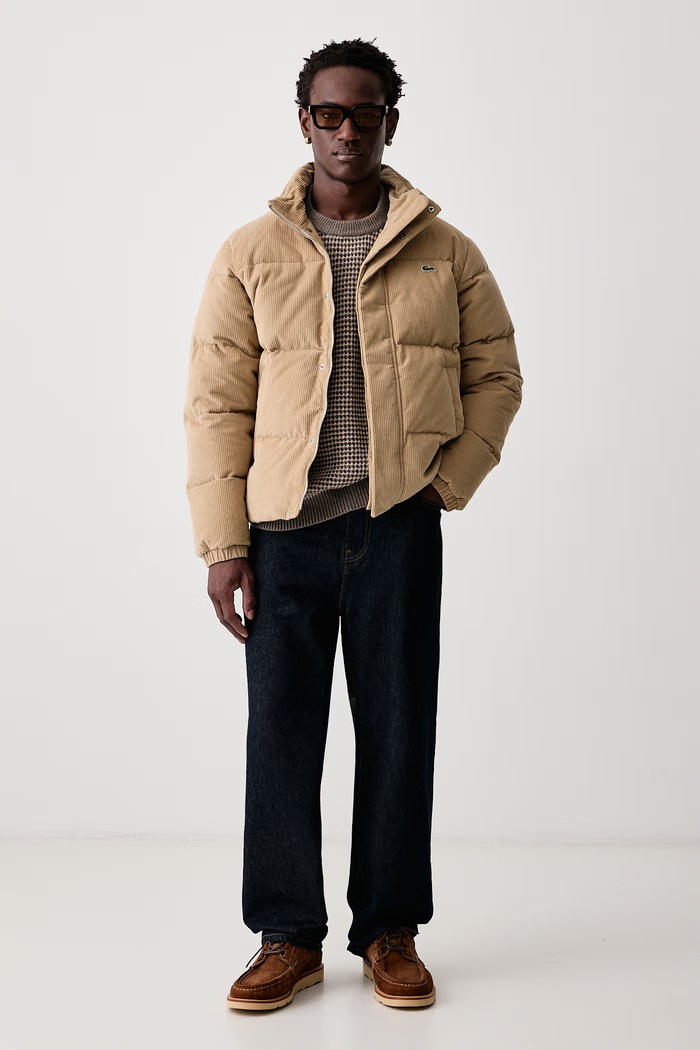 Lacoste Péřová bunda manšestrová pánská BH8701.02S béžová AW26