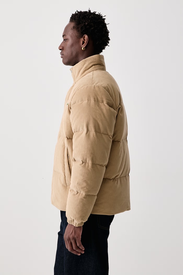 Péřová bunda manšestrová pánská Lacoste BH8701.02S béžová