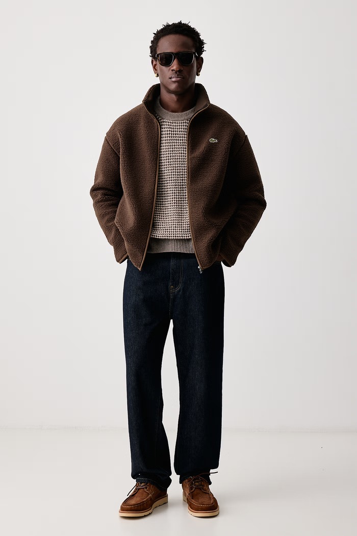 Lacoste Hanorac cu fermoar din polar pentru bărbați BH8672.Z7X maro AW26