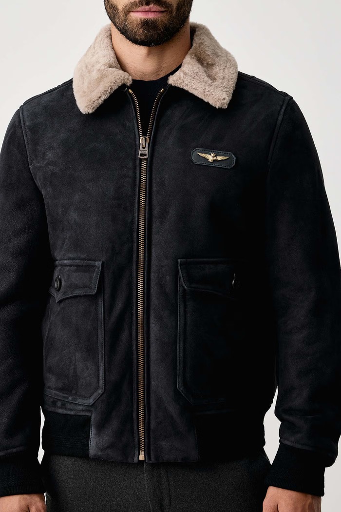 Krótka kurtka męska skórzana Aeronautica Militare PN0167U100876 czarny
