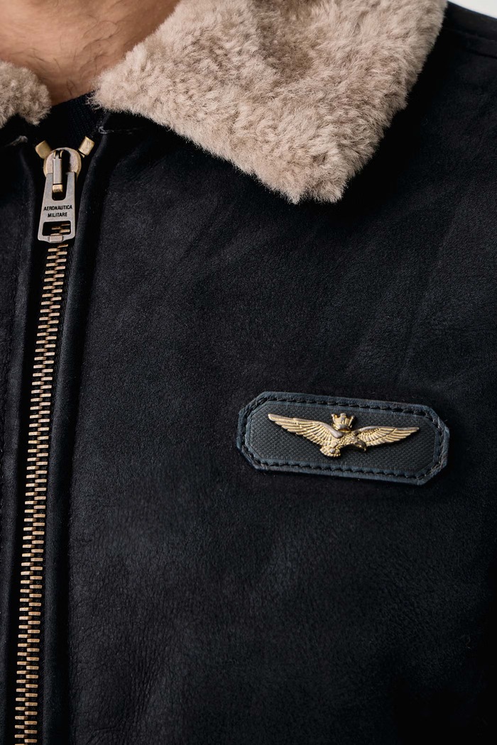 Krótka kurtka męska skórzana Aeronautica Militare czarny PN0167U100876