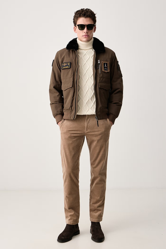 Aeronautica Militare Krótka kurtka męska AB3108UCT03151 brązowy AW26