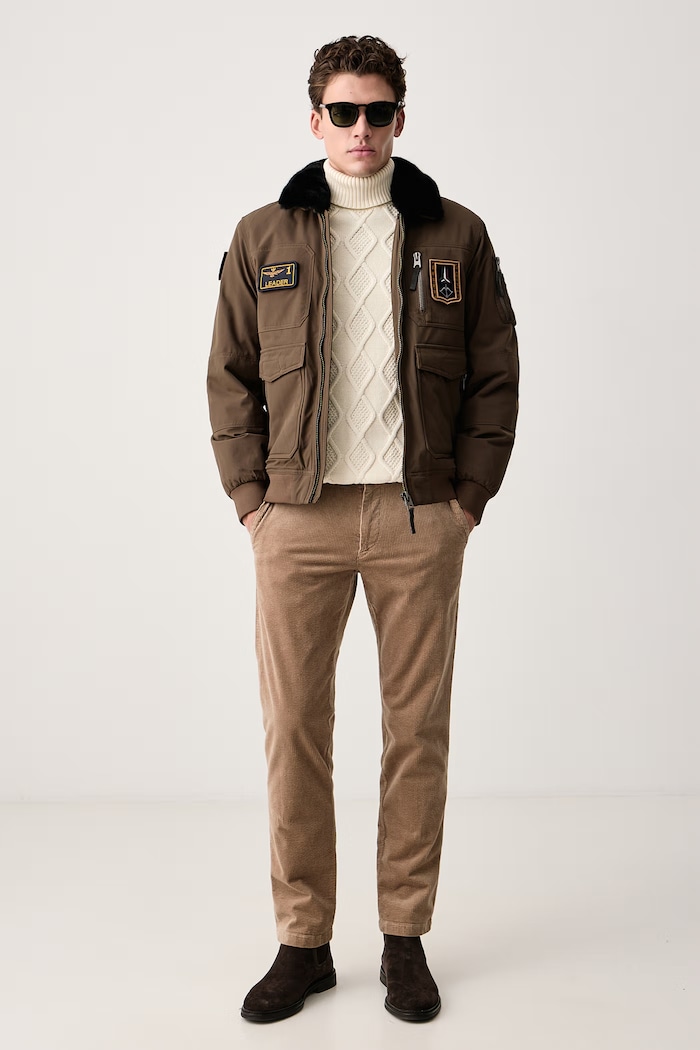 Aeronautica Militare Krótka kurtka męska AB3108UCT03151 brązowy AW26