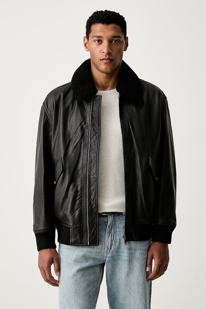BOSS Orange giacca corta da uomo in pelle Jopeak nero 50566594