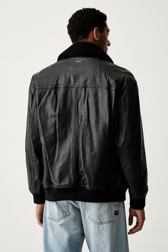 Abbigliamento BOSS Orange giacca corta da uomo in pelle Jopeak 50566594 nero