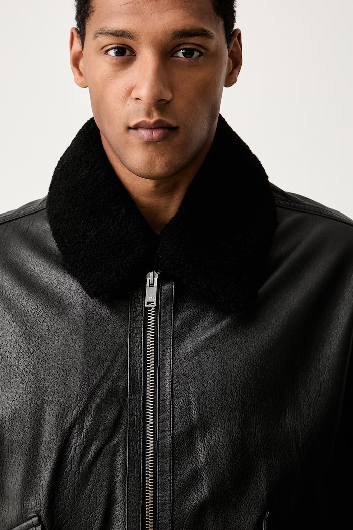 BOSS Orange giacca corta da uomo in pelle Jopeak nero 50566594