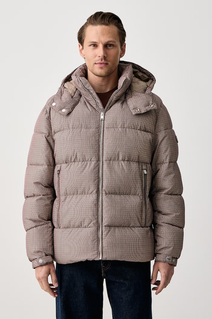 BOSS Prešívaná bunda pánska H-Colter-HOUNDSTOOTH hnedá 50572028