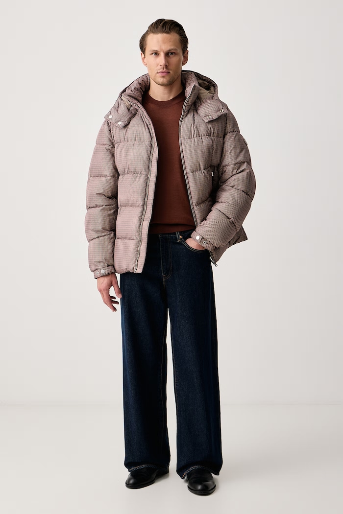 BOSS Prešívaná bunda pánska H-Colter-HOUNDSTOOTH 50572028 hnedá AW26