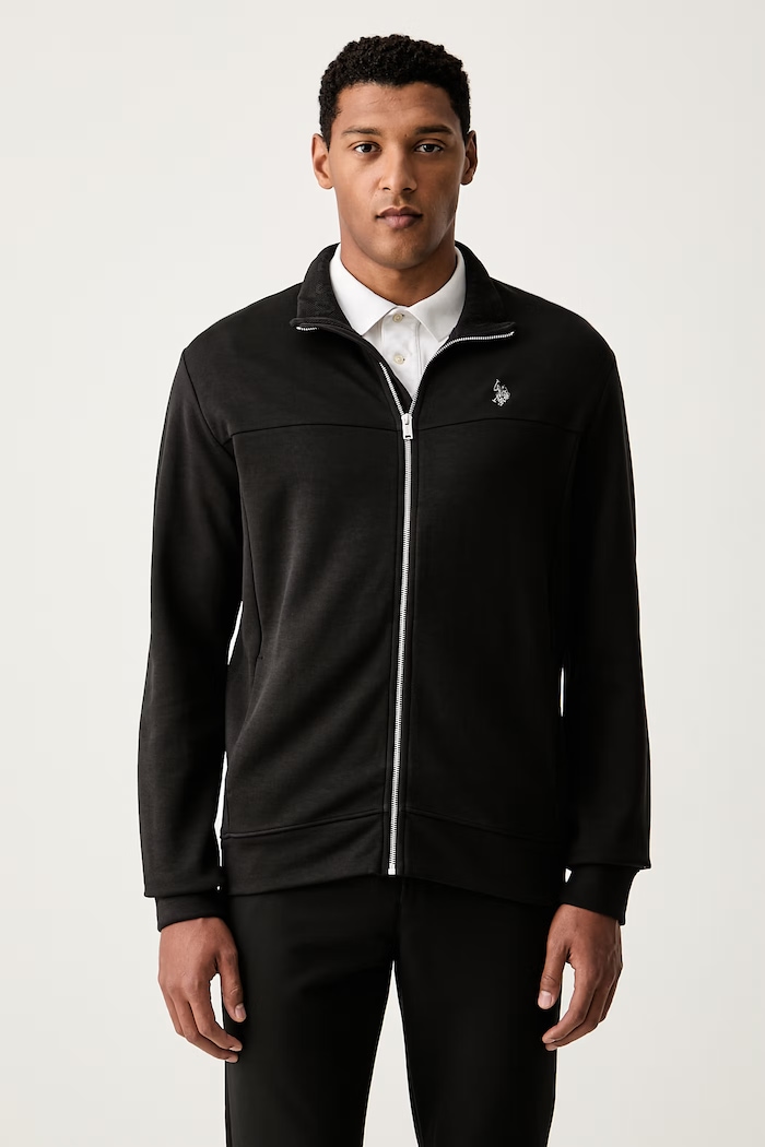 U.S. Polo Assn. felpa con cerniera da uomo con cotone LUXE DHM ZIP THROUGH FUNNEL nero MUP5489