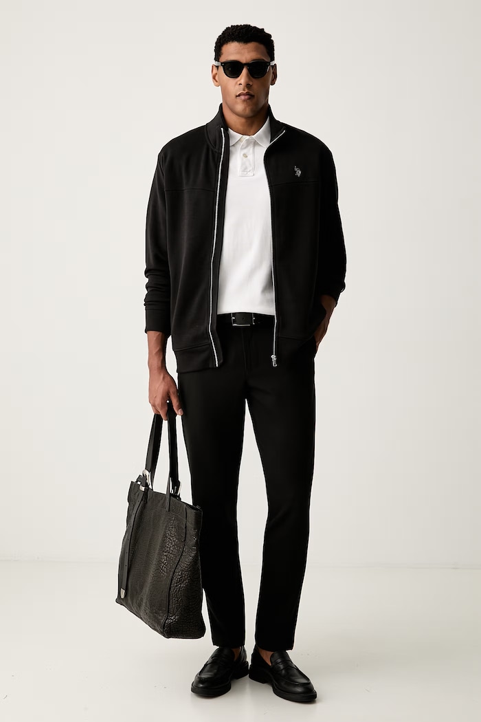 U.S. Polo Assn. felpa con cerniera da uomo con cotone LUXE DHM ZIP THROUGH FUNNEL MUP5489 nero AW26