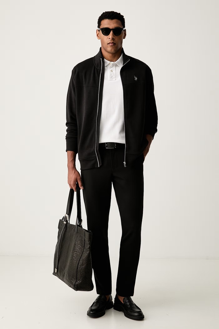U.S. Polo Assn. bluza rozpinana męska z bawełną LUXE DHM ZIP THROUGH FUNNEL MUP5489 czarny AW26