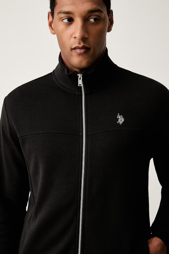 U.S. Polo Assn. bluza rozpinana męska z bawełną LUXE DHM ZIP THROUGH FUNNEL czarny MUP5489