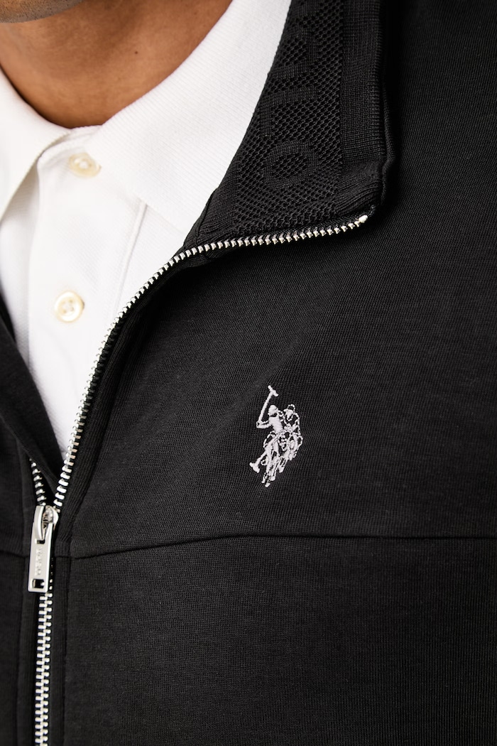 U.S. Polo Assn. felpa con cerniera da uomo con cotone LUXE DHM ZIP THROUGH FUNNEL MUP5489 nero
