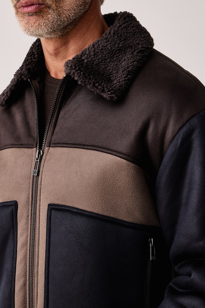 Kurtka przejściowa męska z imitacji skóry Armani Exchange XM003323.AF28562 brązowy