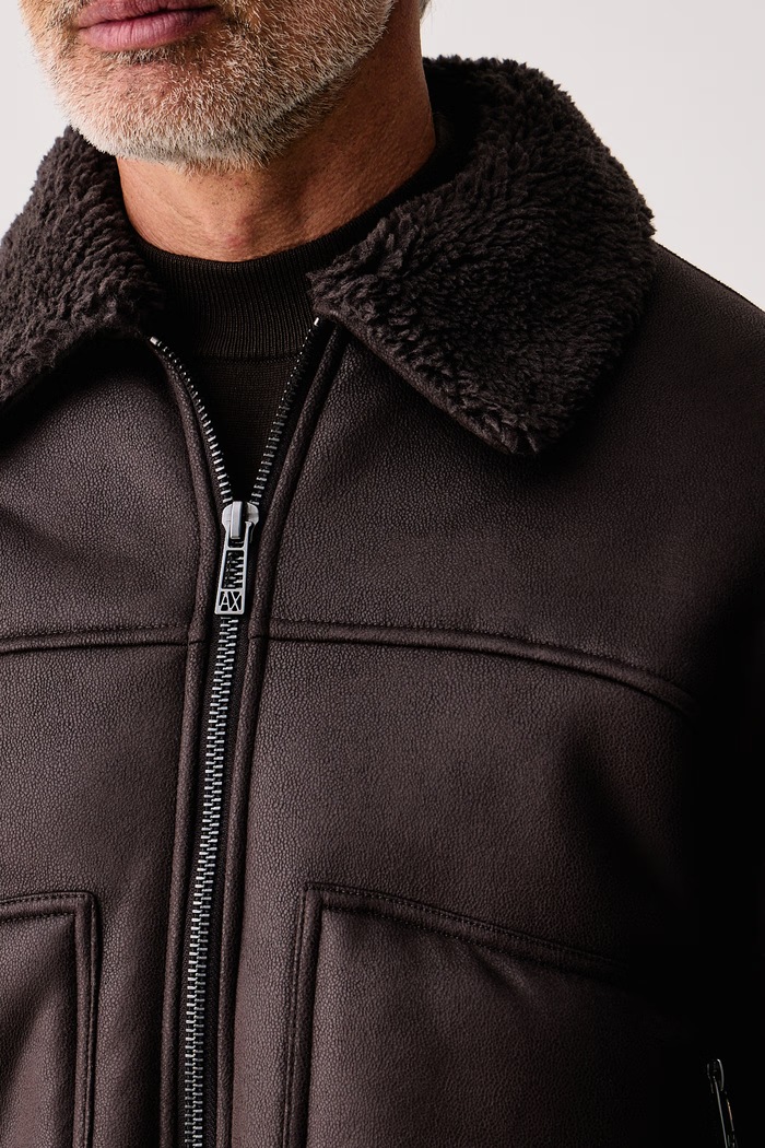 Kurtka przejściowa męska z imitacji skóry Armani Exchange XM003323.AF28562 brązowy