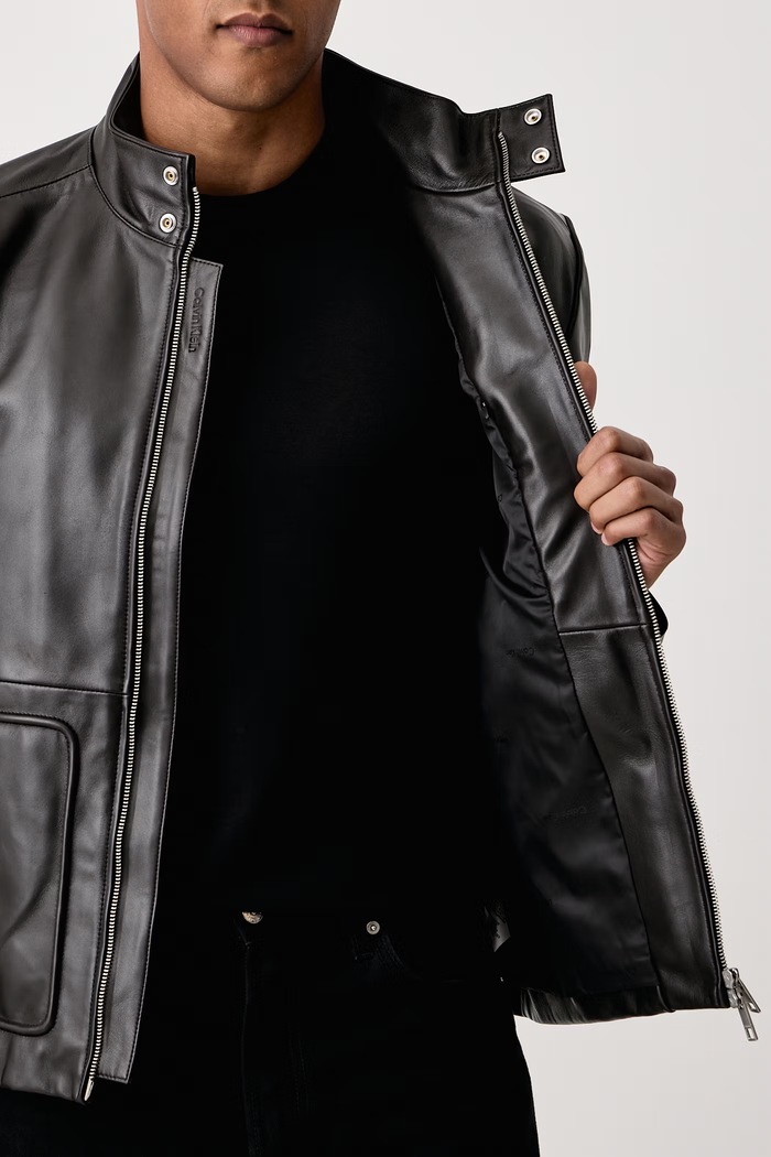 Jakna za muškarce od kože Calvin Klein crna LV04LH408G