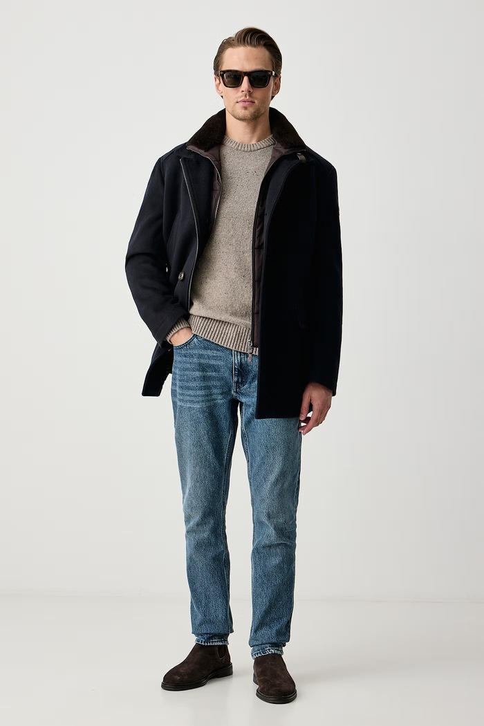 Joop! Płaszcz męski z wełną 30105712 granatowy AW26