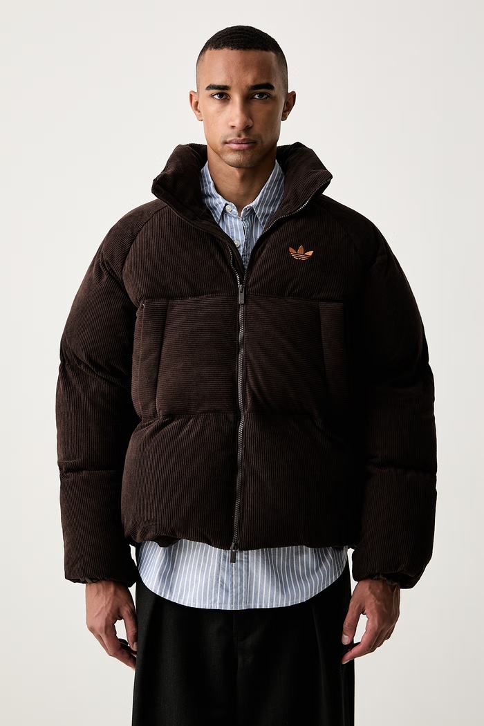 adidas Originals καπιτονέ μπουφάν ανδρικό κοτλέ Corduroy Puffer καφέ KS4159