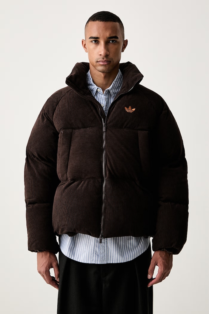 adidas Originals καπιτονέ μπουφάν ανδρικό κοτλέ Corduroy Puffer καφέ KS4159