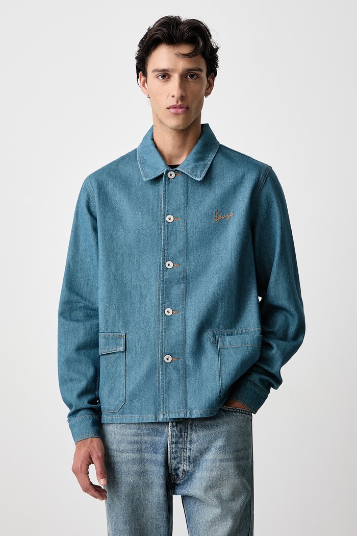 Kenzo Kurtka koszulowa jeansowa męska niebieski FG65DV1167H1