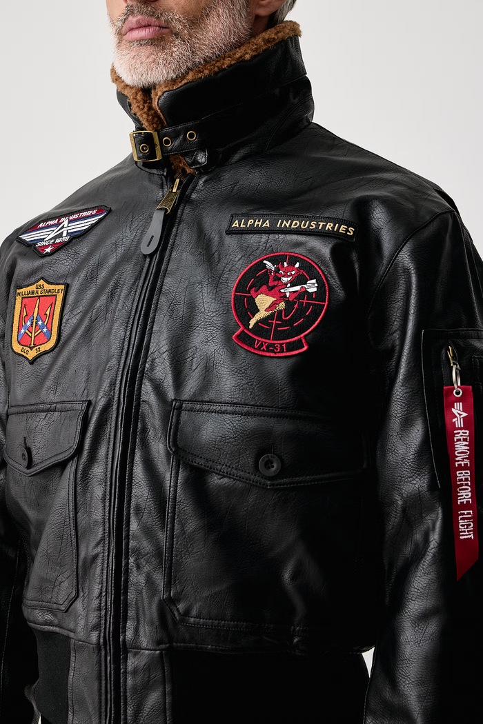 Bunda pánska z imitácie kože G-1 Devils Brigade Faux Leather Bomber Alpha Industries 268133 čierna