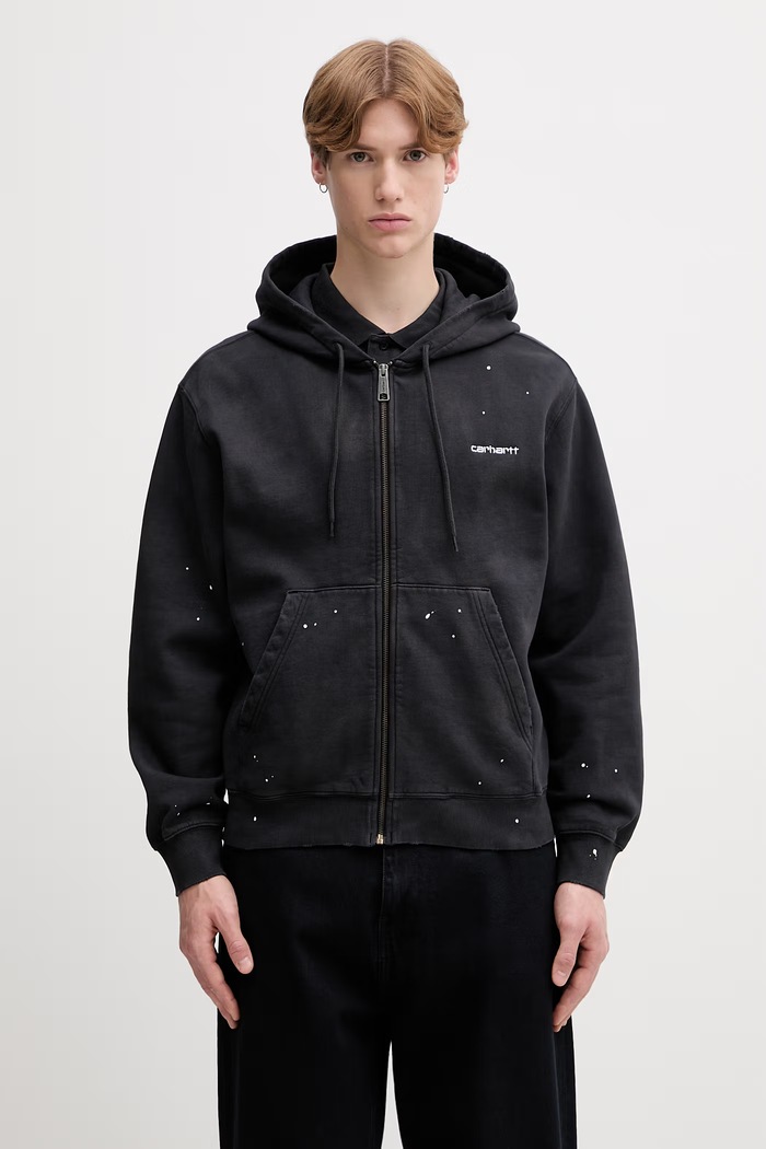 Carhartt WIP Hooded Painter суичър с цип и качулка от памук мъжки черен I036913