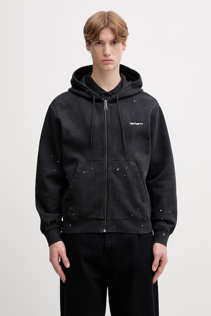 Carhartt WIP Hooded Painter суичър с цип и качулка от памук мъжки черен I036913