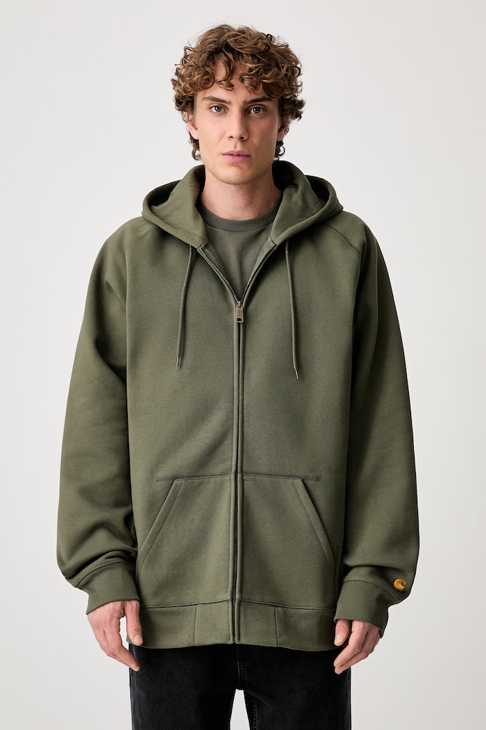 Carhartt WIP Hooded Chase bluza rozpinana z bawełną męska zielony I033664