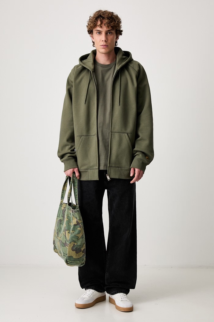 Carhartt WIP Hooded Chase bluza rozpinana z bawełną męska I033664 zielony AW26