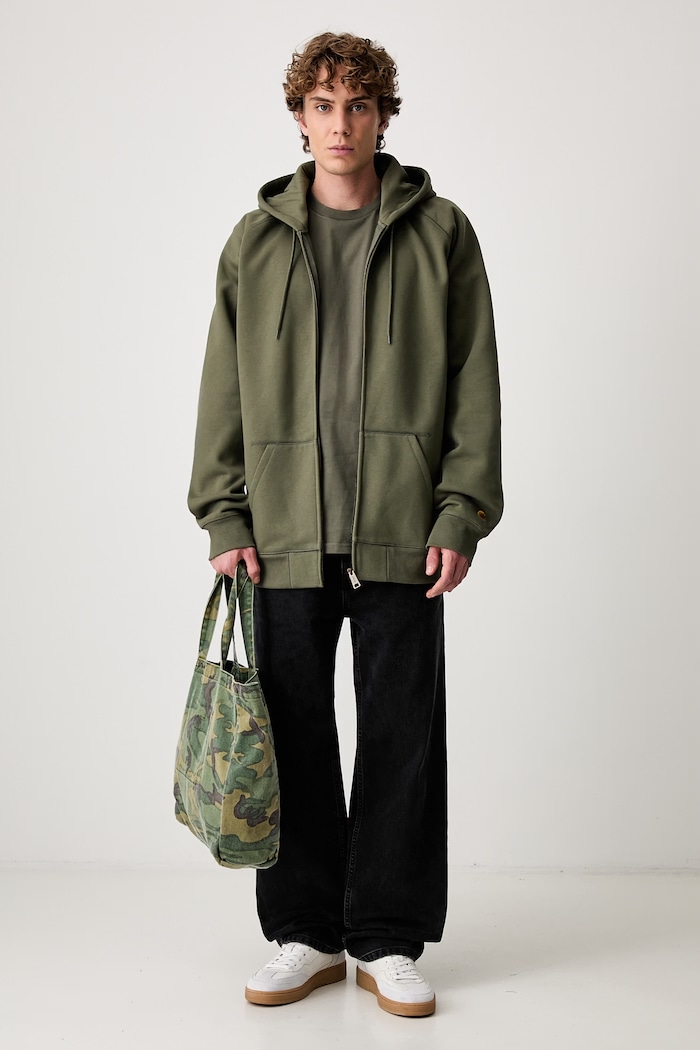 Carhartt WIP Hooded Chase bluza rozpinana z bawełną męska I033664 zielony AW26