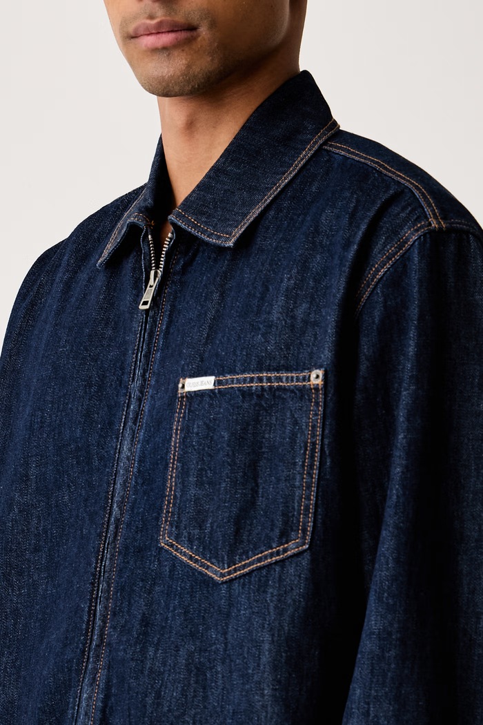 Traper jakna za muškarce Guess Jeans M6YN01.D1316 mornarsko plava