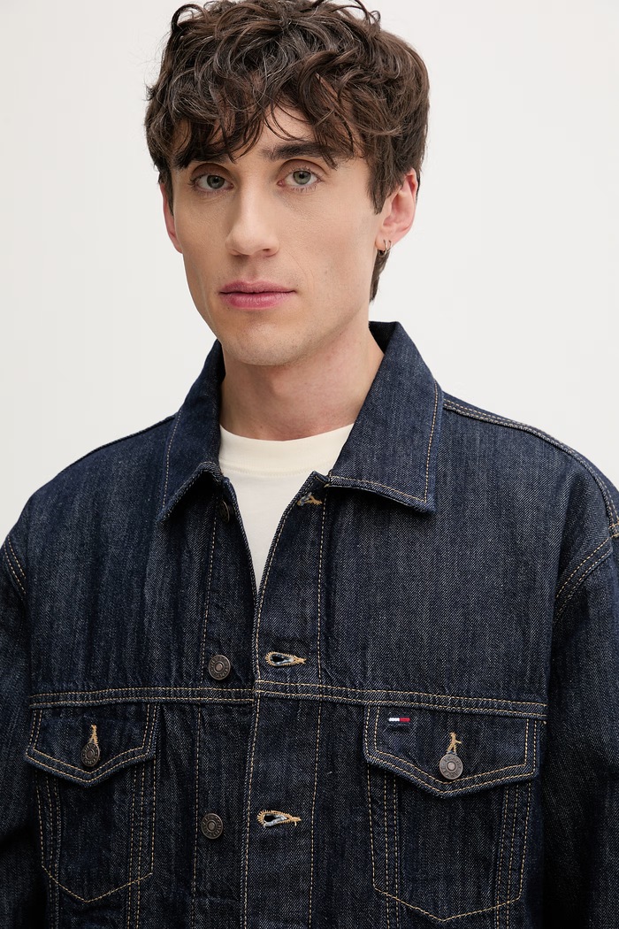 Tommy Jeans πουκάμισο ανδρικό ντένιμ σκούρο μπλε DM0DM23328