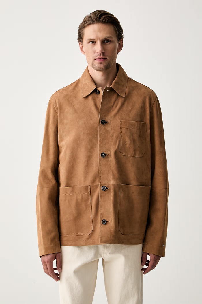 Tommy Hilfiger kurtka koszulowa męska zamszowa brązowy MW0MW44296