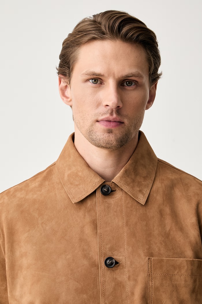 Tommy Hilfiger kurtka koszulowa męska zamszowa brązowy MW0MW44296