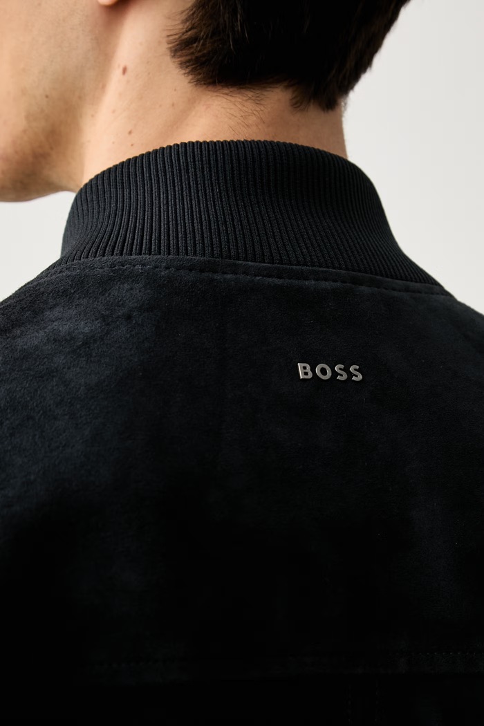 BOSS Orange bomber jakna za muškarce od brušene kože Jonorve 50562519 mornarsko plava