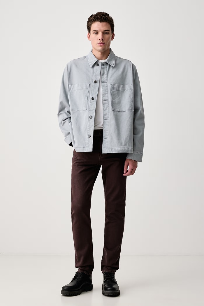 BOSS Orange Košeľová bunda pánska bavlnená s elastanom Laredo-3 50566354 sivá AW26