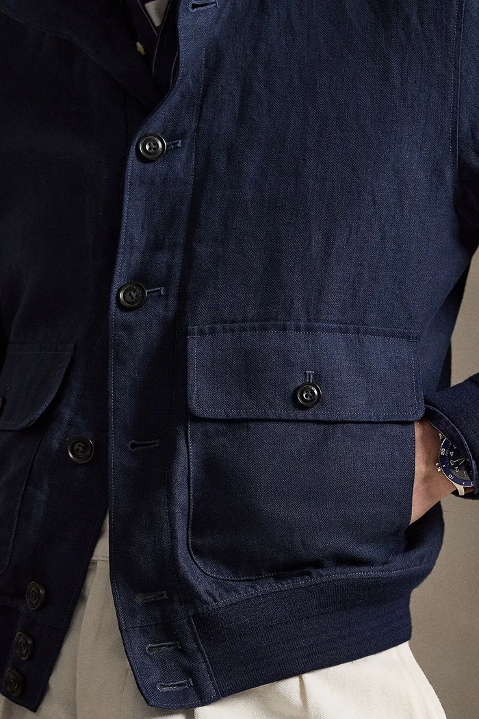 Polo Ralph Lauren krótka kurtka męska lniana granatowy 710B17648
