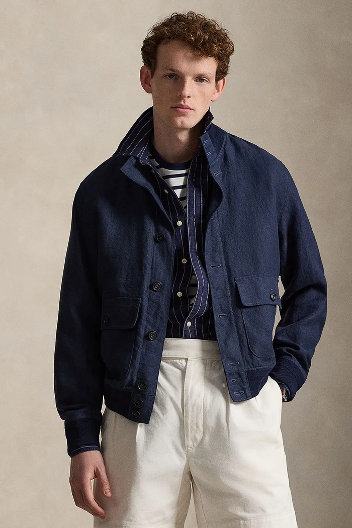 Polo Ralph Lauren krótka kurtka męska lniana 710B17648 granatowy